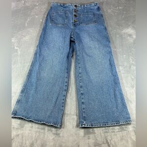 Zara Women’s  Wide Leg Medium Wash Button Fly Wide Leg Jeans-size 8